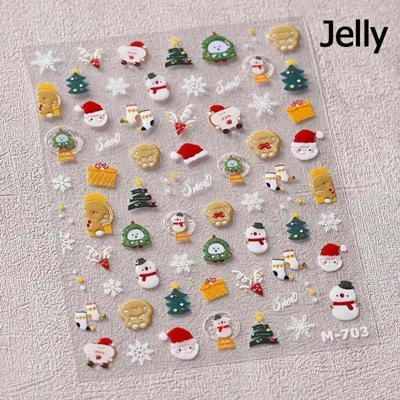 Gold Stamped White Christmas Tree Snowflake 3D Self Adhesive Nail Art Stickers Santa Claus Elk Xmas Cartoon Cute Manicure Decals