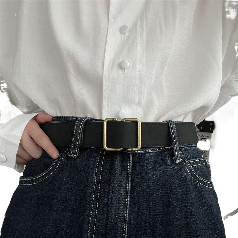 Chic Suede No Hole Waist Belt With Rectangular Center Bar For Effortless Outfits
