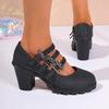 Middelgrote moederlederen schoenen etiquette schoenen cheongsam model catwalk schoenen zwart waterdicht plateau hoge hakken platform enkele schoenen