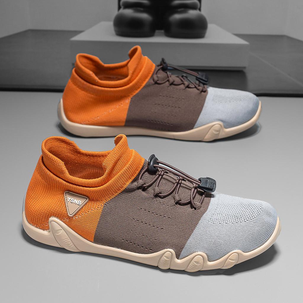 Mesh Fly-woven One-pedal Sneakers Without Shoelaces Doudou Casual Large-size Knitted Socks Shoes Men's Shoes