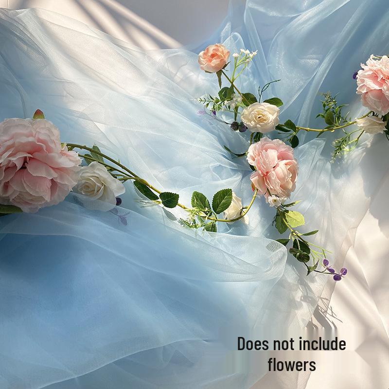 Light Pink Cherry Blossom Gauze Curtain with Pink Jade and Pink Bean Paste Highlights - Swiss Mosquito Net Yarn for Beauty Salon Ceiling.