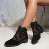 Women Boots 2025 New Spring Summer Shoes for Women Retro Embroidery Elegant Round Head Lace Short Boots Women