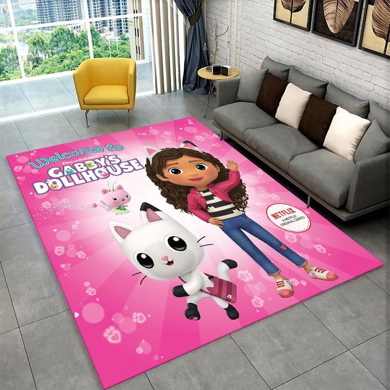 Tappeto Tappetino per Bambini con Personaggi Cartoni Animati Gabby's Dollhouse per Sala Giochi Camera da Letto Soggiorno Divano Arredamento Casa, Tappeto per Area Bambini Tappetino Antiscivolo Regalo