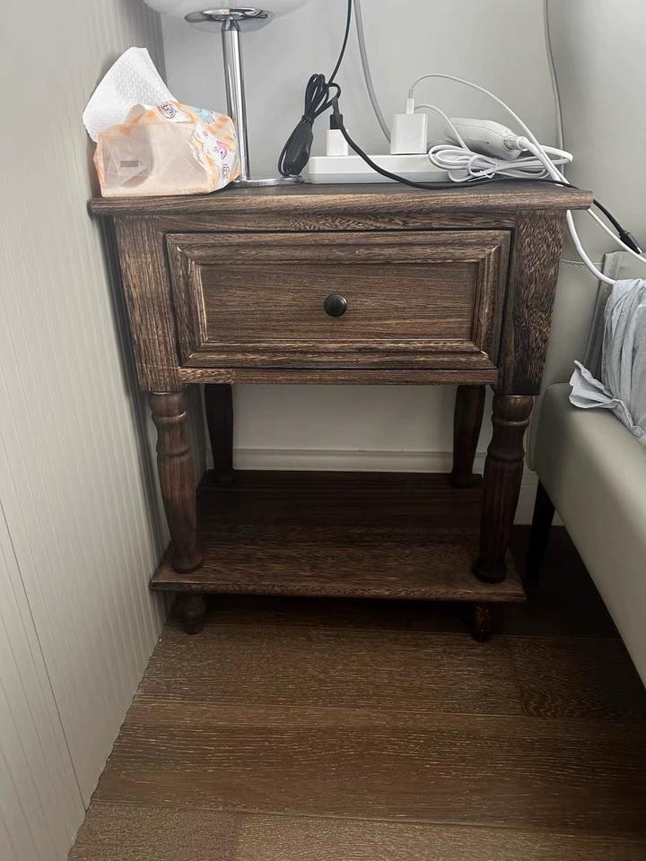 Solid Wood Nightstand Vintage French Distressed Bedside Table with Drawer for Bedroom Storage Cabinet Side Table