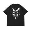 Gothic-T-Shirt aus reiner amerikanischer Baumwolle, dunkles, psychedelisches Katzenmotiv, Kurzarm, für Damen und Herren, trendige Marke, lockere Passform