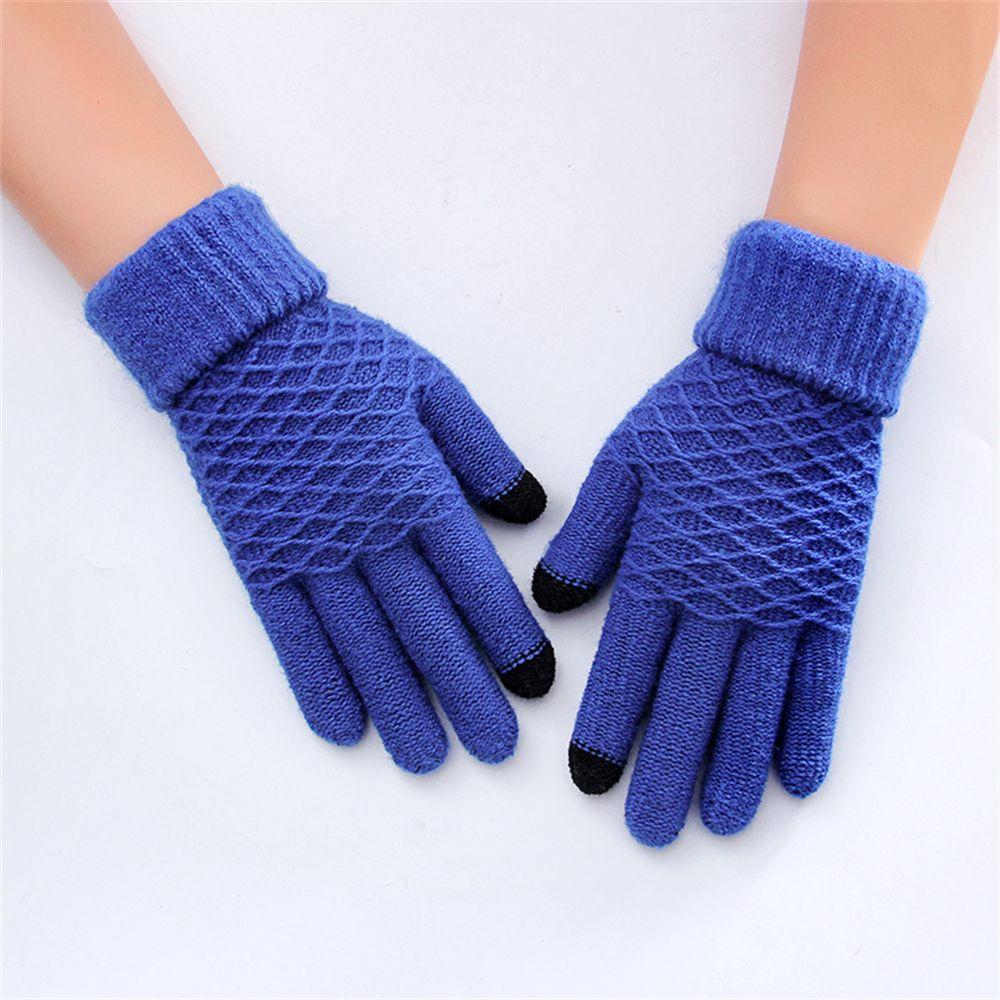 

Winter Soft Elastic Full Finger Knitted Gloves Touch Screen Mittens Thermal синій