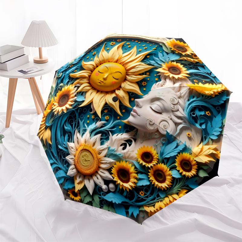 1 st Automatiskt Fällbart Paraply - Tecknat Mönster, Bärbar & Vikbar Design med 8 Ribbor, Jul- Födelsedagspresenter