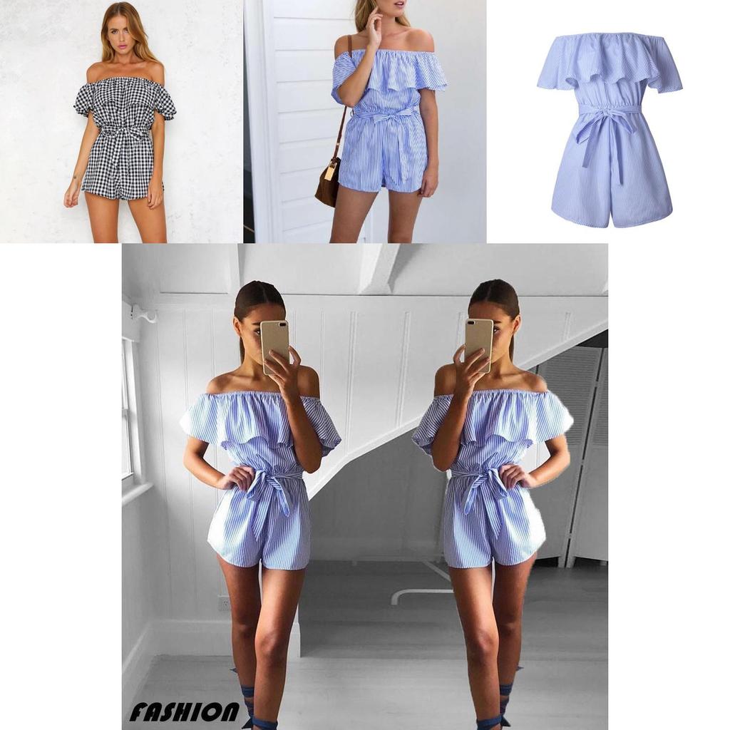 Striped Summer Women Casual Playsuit Stylish Ladies Jumpsuit For Beach Days
