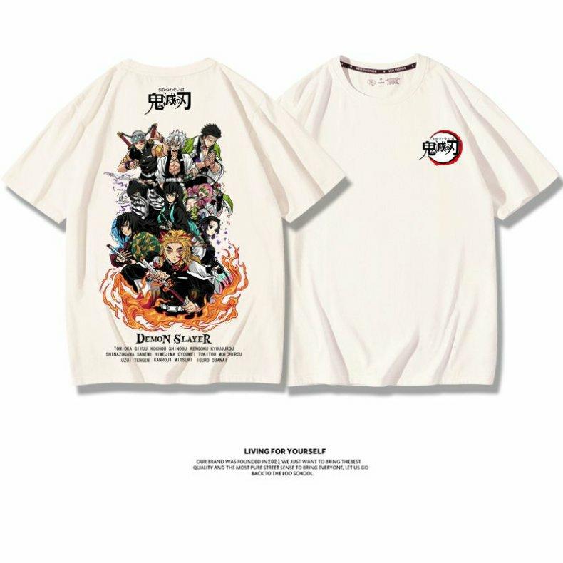 Demon Slayer Anime Muichiro Tokito Kochou Shinobu Printed 100% Cotton Short Sleeve Summer Men's Outdoor Casual Streetwear