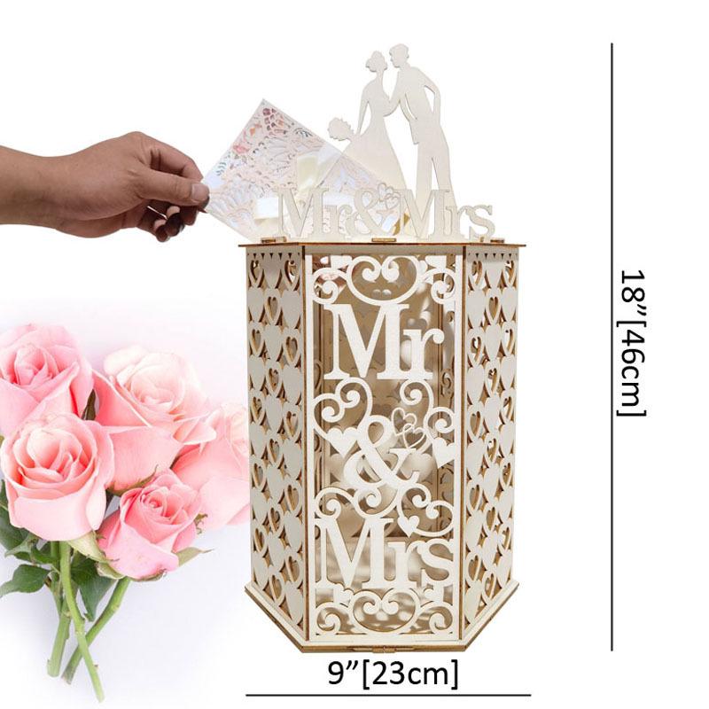 

DIY Wooden Hexagonal Wedding Card Box for Mr. & Mrs. - Sign-in, Money, and Letter Box Wooden