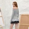 UNIFREE 2026 Spring Off-Shoulder Badge Print Long Sleeve T-Shirt