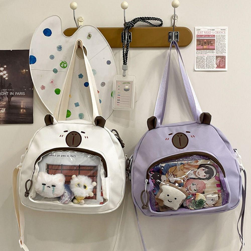 Harajuku Capybara Shoulder Bag Large Capacity Canvas Tote Bag Portable Transparent Itabag Daily