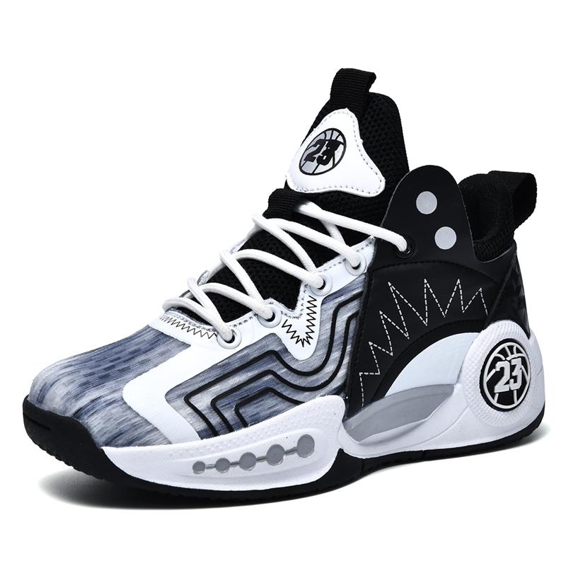Boys Basketball Shoes Student Sports Shoes Lace-up Mesh Surface Breathable Children's Professional Training Springback Anti-slip
