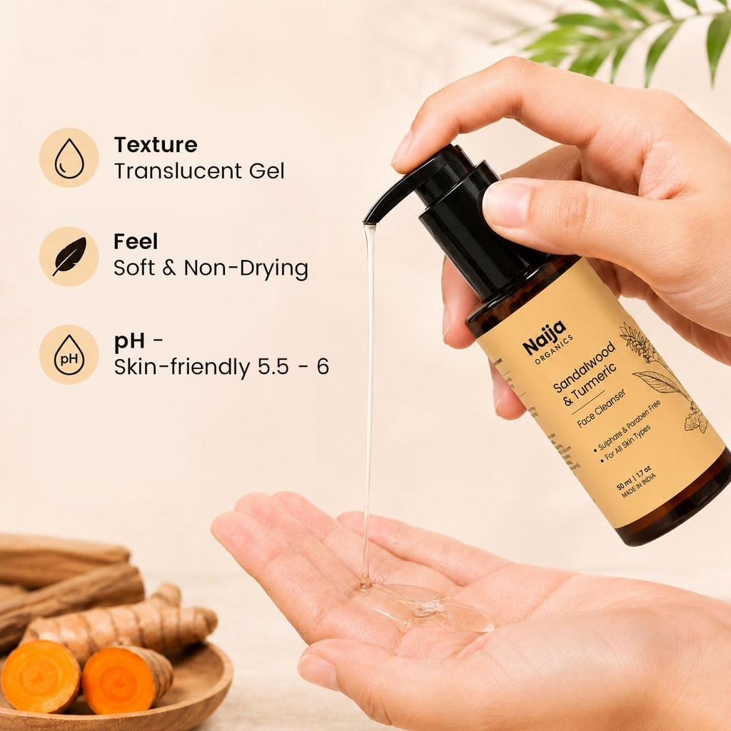 Naija Organics Natural Face Wash Cleanser for Men & Women | Sandalwood & Turmeric Face Cleanser for Skin Brightening & Tan Removal | For all Skin