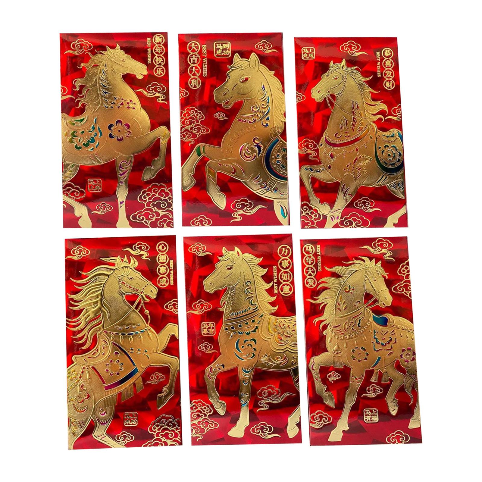 6 PCS Year Of Horse Red Envelope, Chinese New Year Red Envelope One Size