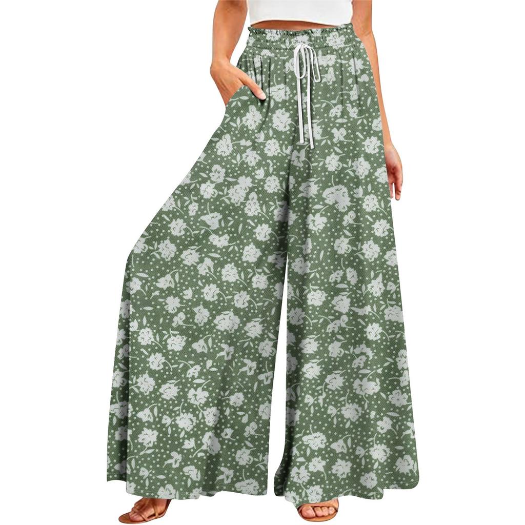 Women's Summer Wide Leg Pants High Waisted Flowing Pockets Fashion Casual Casual Bohemian Printed Beach Pants