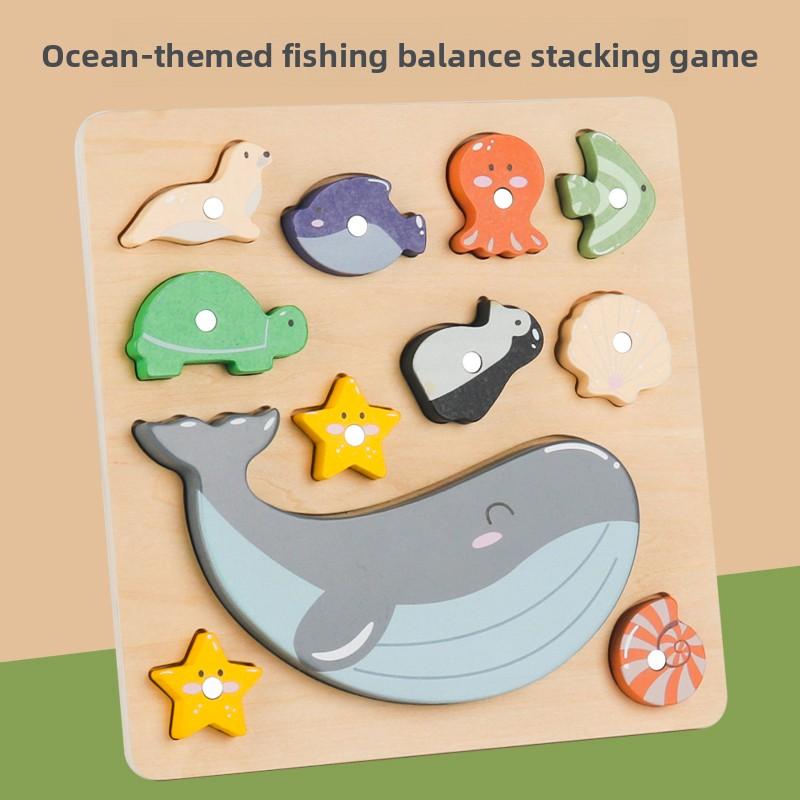 

Children s building blocks toy multifunctional wooden magnetic fishing early education shape matching baby educational puzzle