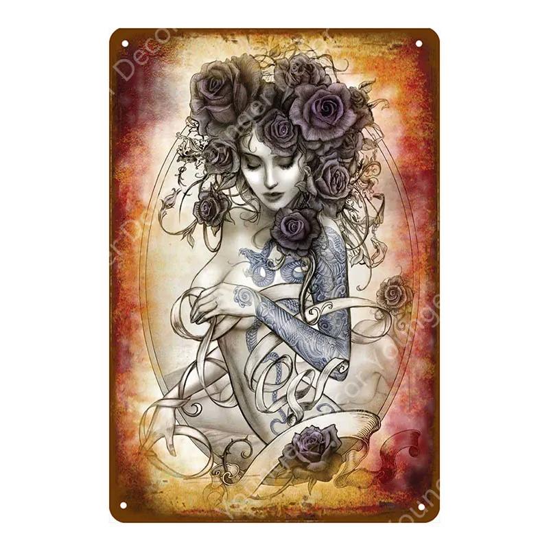 Vintage Retro Sexy Dame Pin Up Girl Malerei Blechschilder Metall Poster Wandaufkleber Bar Kaffeehaus Club Heimdekoration YI-076