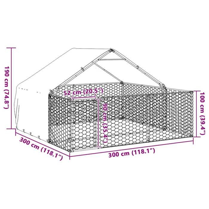 VidaXL Niche d'extérieur pour chien enclos 3x3x1,9 m acier galvanisé, cage de chien d'extérieur, grande cage de chien, niche 3329240