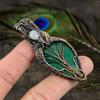 Malachite, Moonstone Copper Wire Wrap Jewelry Pendant 2.84" k0y43