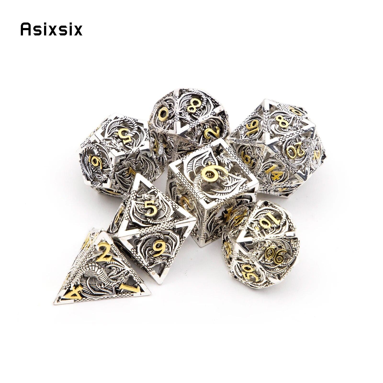 

7 шт. серебряный золотой дракон металлические игральные кости полые металлические многогранные игральные кости подходят для ролевой ролевой игры, настольной игры, карточной игры разноцветный
