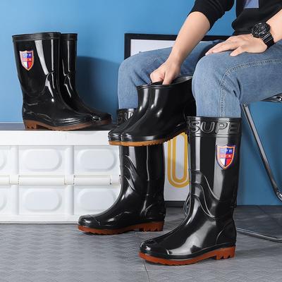 Chaussures de pluie résistantes à l'usure à semelle en tendon de bœuf pour hommes et femmes, bottes de pluie chaudes, épaissies à tige haute, résistantes aux acides et aux alcalis, antidérapantes, protection du travail