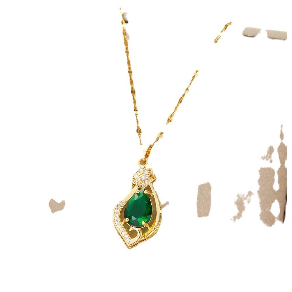 Fashionable Drop Shaped Green Zircon Necklace For Women Elegant Collarbone Chain Versatile Necklace Jewelry
