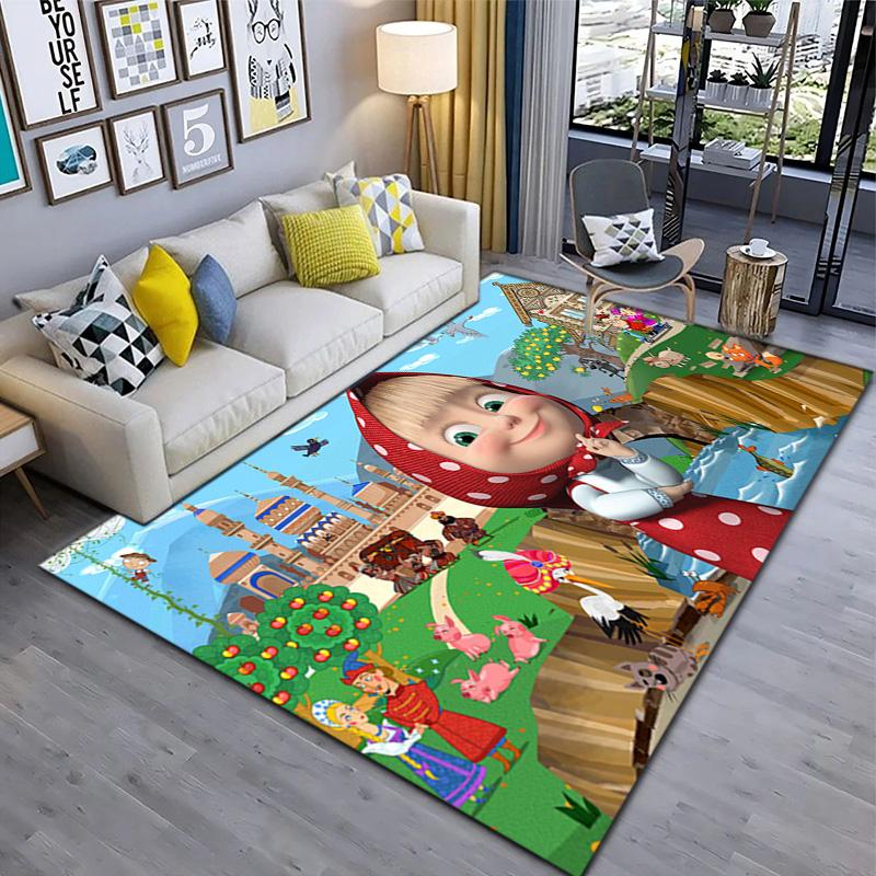 Russian animation Masha and the Bear Fairy Tale Cartoon Carpet Soft Home Living Room Bedroom Door Mat Outdoor Picnic Ground Mat rug T6