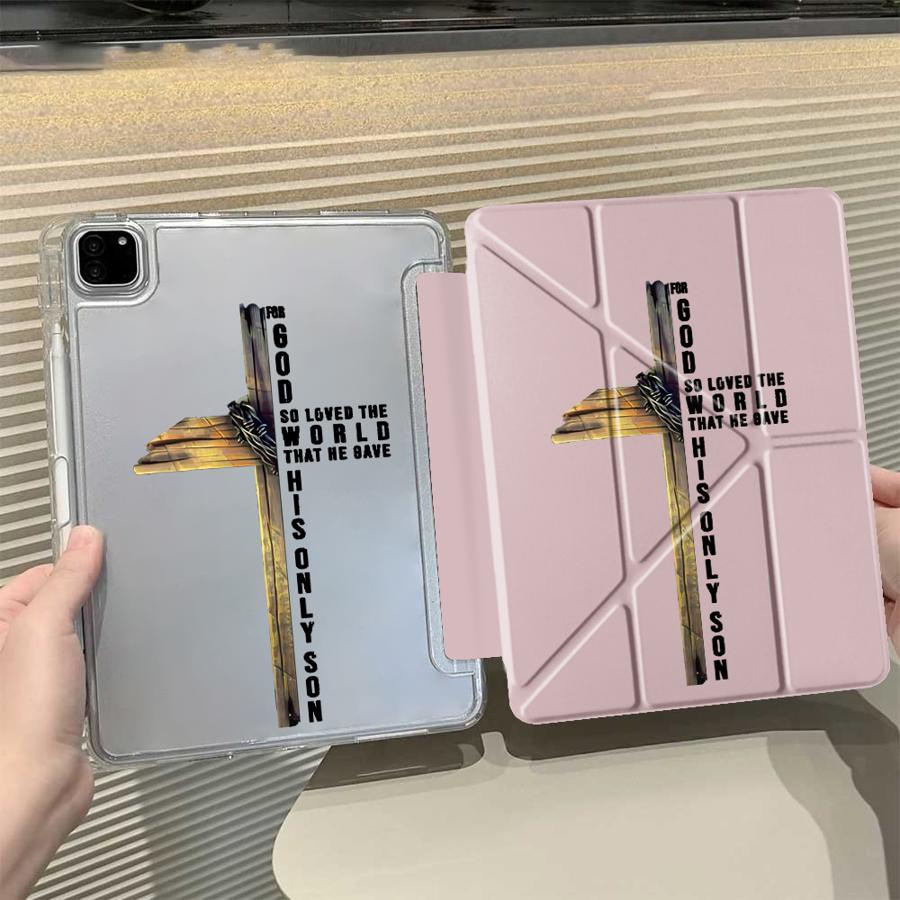 Holy Cross Prayer Y-Fold Holder Cover Tablet Case For iPad Air 4 5 M3 M2 1 2 M4 11inch Pro 11th 10th 9th 8th 7th 12.9inch Pro