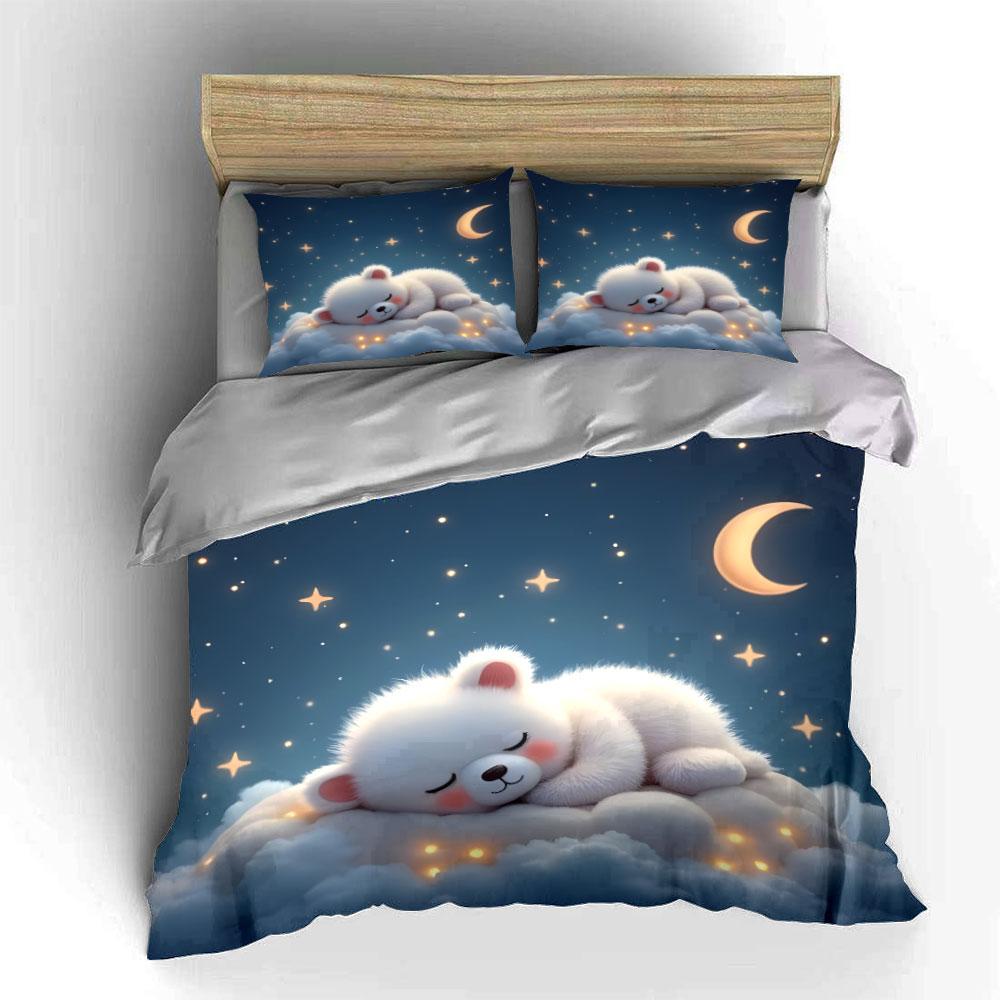 Multiple Sizes Dreamy Sleeping Bear Print Bedding Set 1 Duvet Cover 2 Pillowcases for Adult and Children Luxury Gift Full Size