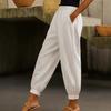 Women Casual Pants Elastic Mid-rise Wide Leg Ankle-Tied Design Long Trousers with Pockets Pure