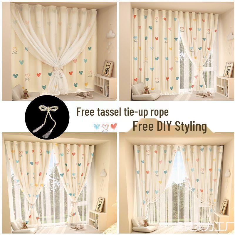 No-Punch Light-Blocking Bay Window Curtain Fabric for Bedrooms