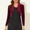 Women S Long Sleeve Velvet Open Front Short Cardigan For Cocktail Party