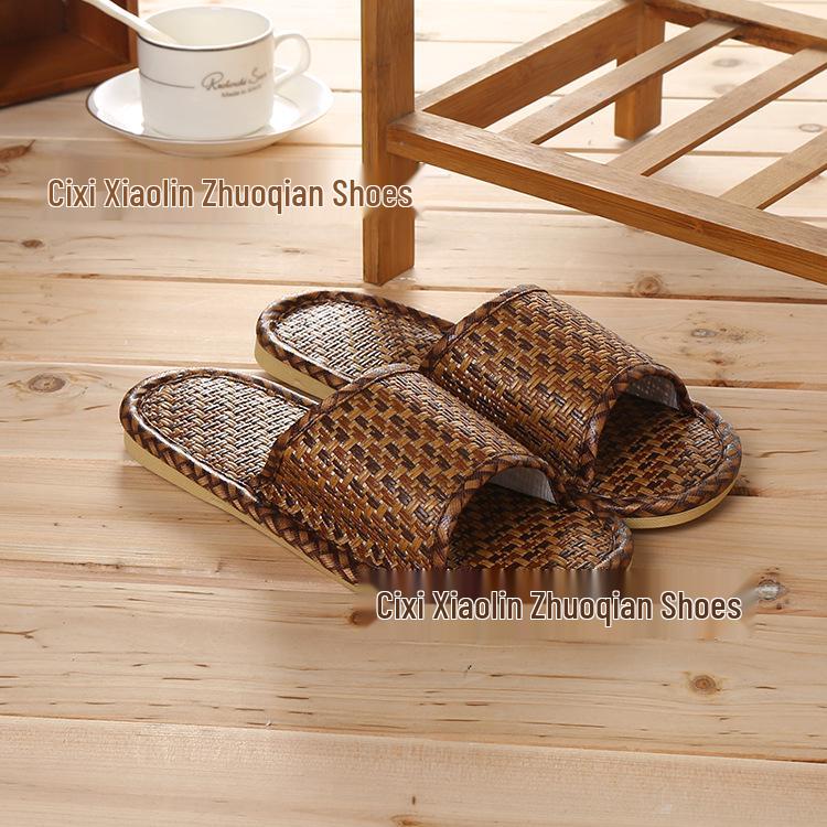 Pánské přírodní bambusové ratanové prodyšné domácí pantofle - Absorbující pot a chladivé na jaro/léto.