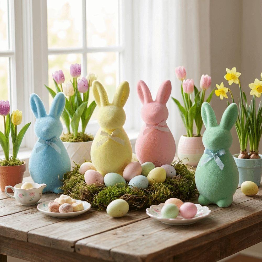 Plush Easter Bunny Statue Foam Rabbit Gnome Doll Easter Holiday Bunny Sculpture Garden Decor