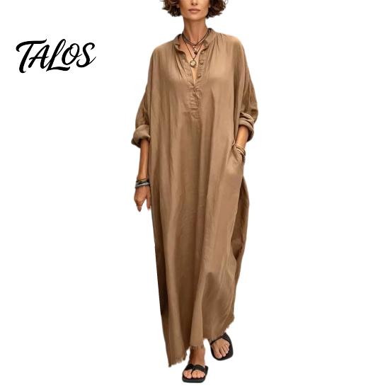 Beach Dress for Women Summer Maxi Women, V-Neck Casual Oversized Boho Long Elegant Dress, Sleeve Button Up Vacation Sundress with Pockets Lightweight