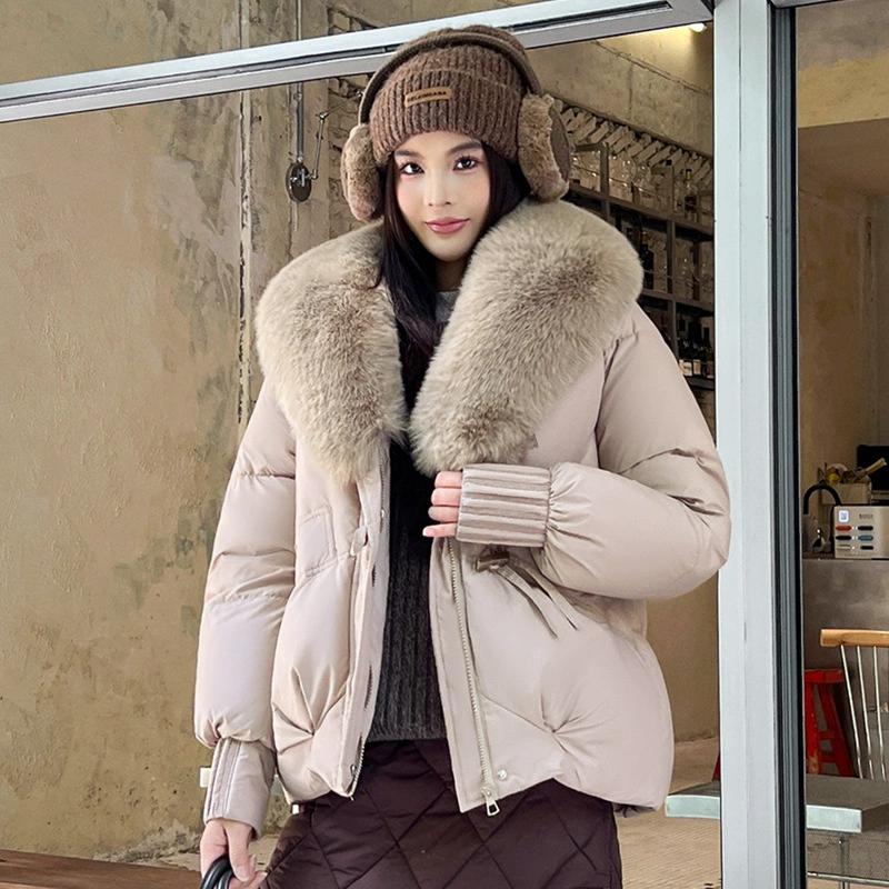 Autumn Winter Streetwear Big-Fur-collar Down Cotton-padded Jacket Women's Winter Short Parkas Thicken Warm Coats Lady Fashion Outerwear