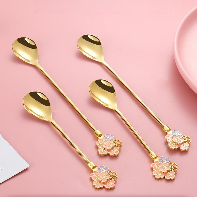 Creative Stainless Steel Spoon Cherry Blossoms Spoon Coffee Dessert Spoons Christmas Gifts Tableware Decoration Tea Spoons