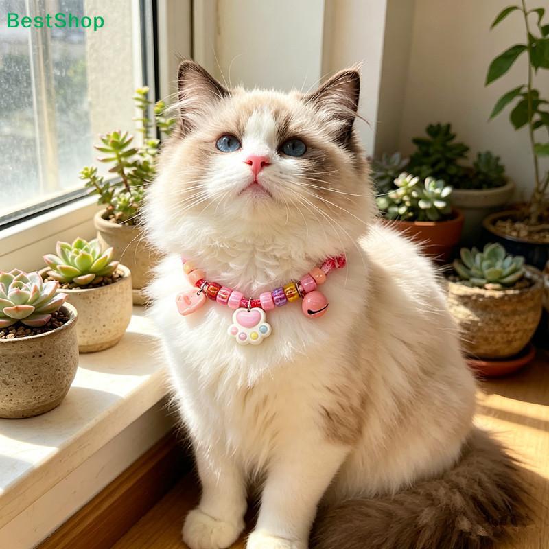 Cute Colorful Pet Necklace Braided Adjustable Cat Neck Chain With Bells Pet Jewelry Pet Costume Accessories