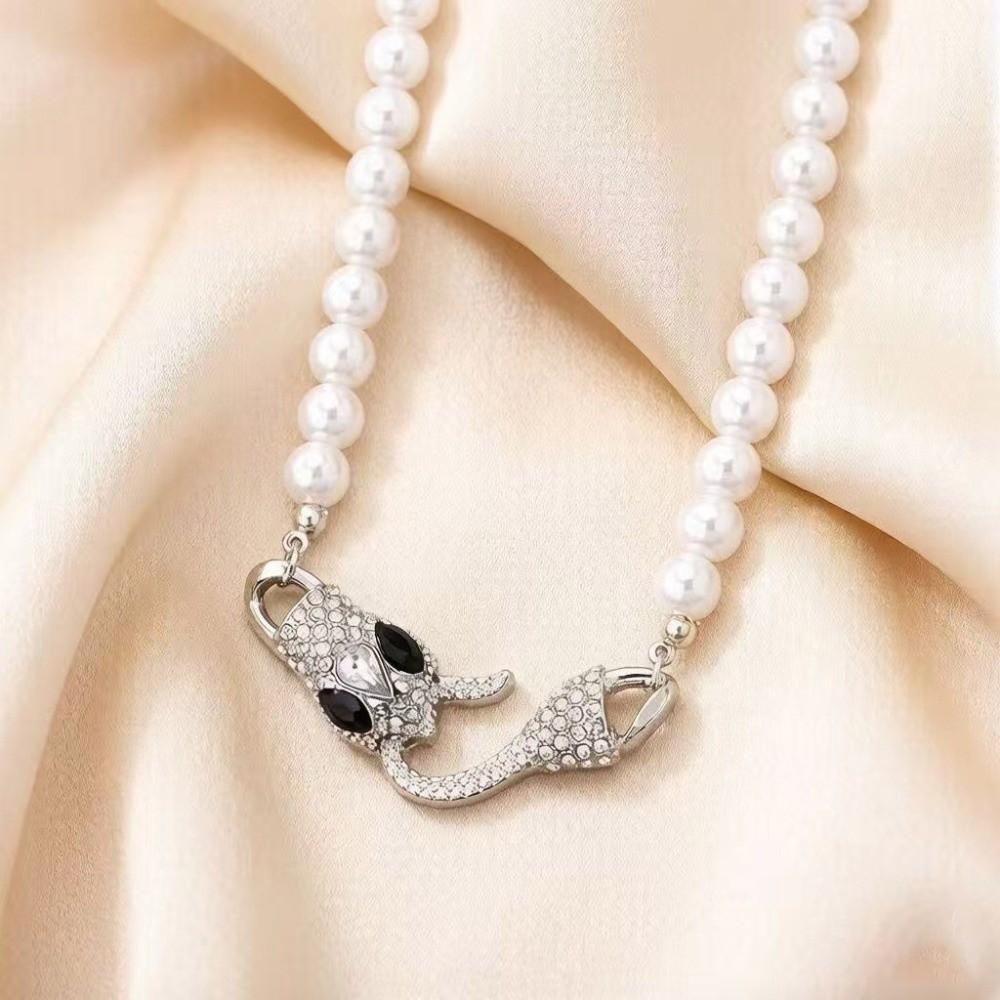 Pearl Pendant Snake Necklace Rhinestone Accent Gemstone Necklace Imitation Pearl Necklace Gifts