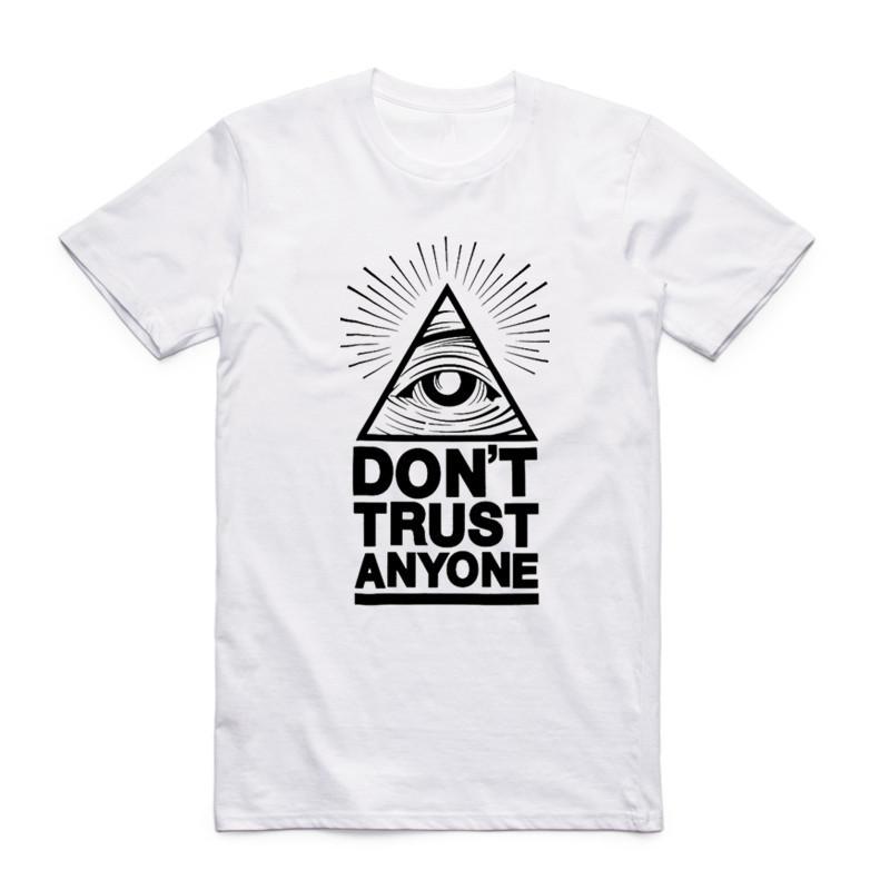 2019 Neue Mode Herren Print Vertraue Niemandem Illuminati Allsehendes Auge T-Shirt Kurzarm O-Ausschnitt Sommer Cooles Top T-Shirt