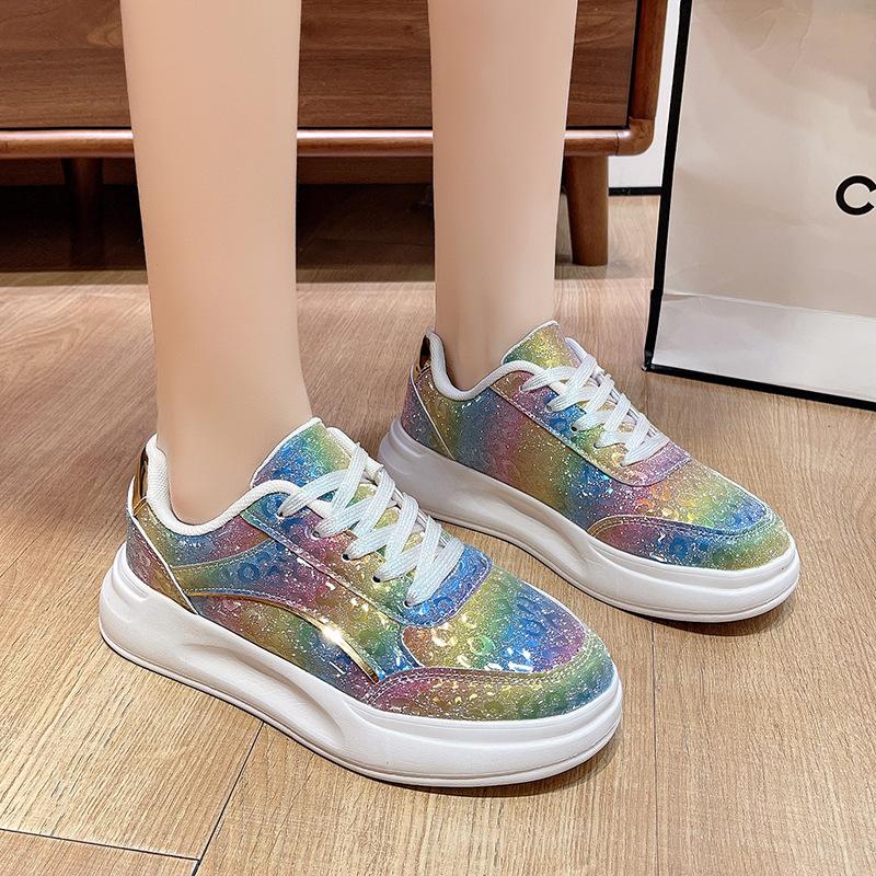 Women's Shoes Faux Leather Flat Shoes Had High Board Shoes Wear-resistant Non-slip Lace-up Sneakers