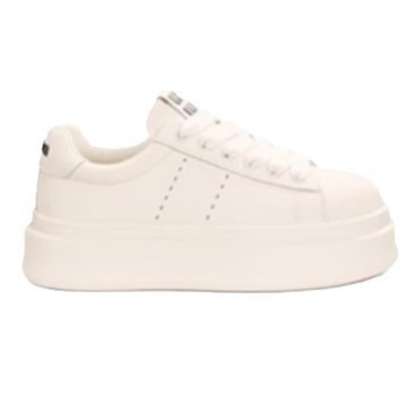 Cowhide version~ Classic round head thick sole heightening lace-up little white shoes college style versatile board shoes women