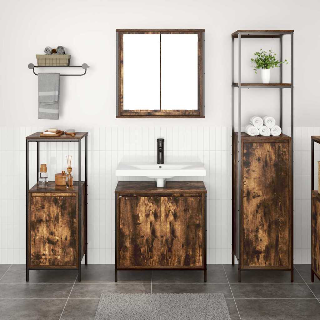 Bathroom Furniture Set with Door 3 pcs Smoked Oak and Black