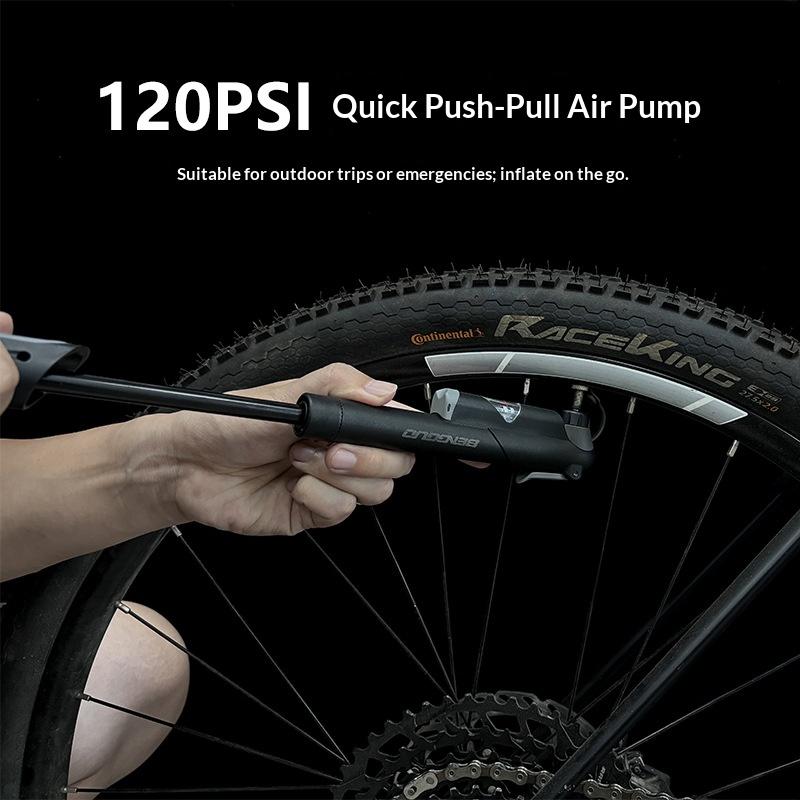 BENGGUO BG-1690 Portable Bike Pump with Gauge 120PSI Bicycle Mini Air Inflator Compatible with Presta/Schrader Valve