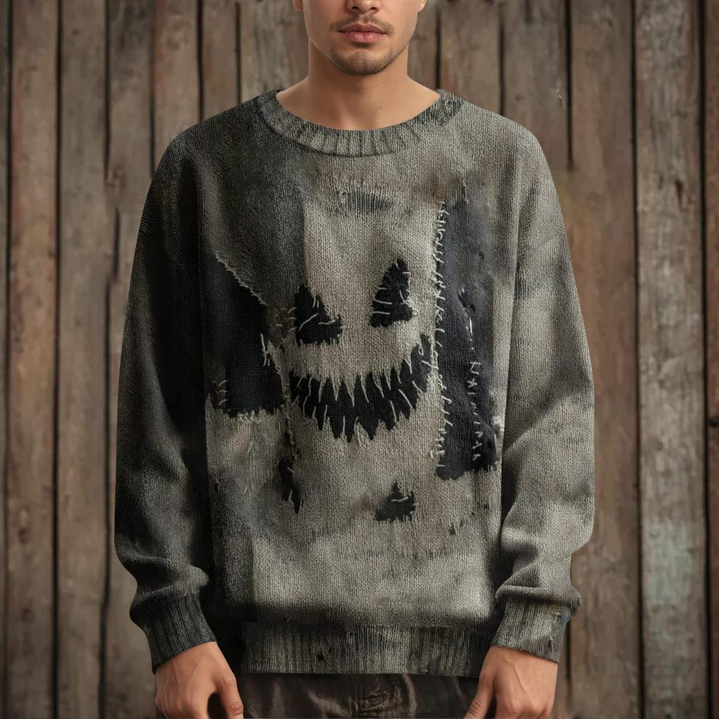 Herre Langermet Pullover Genser Casual Halloween Trykk Strikket Oversized Genser