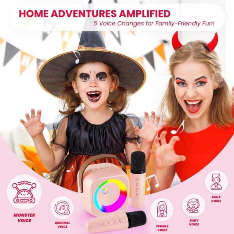 Karaoke Machine For Kids Mini Bluetooth-compatible Speaker with 2 Wireless Microphones Karaoke Kit With LED Light