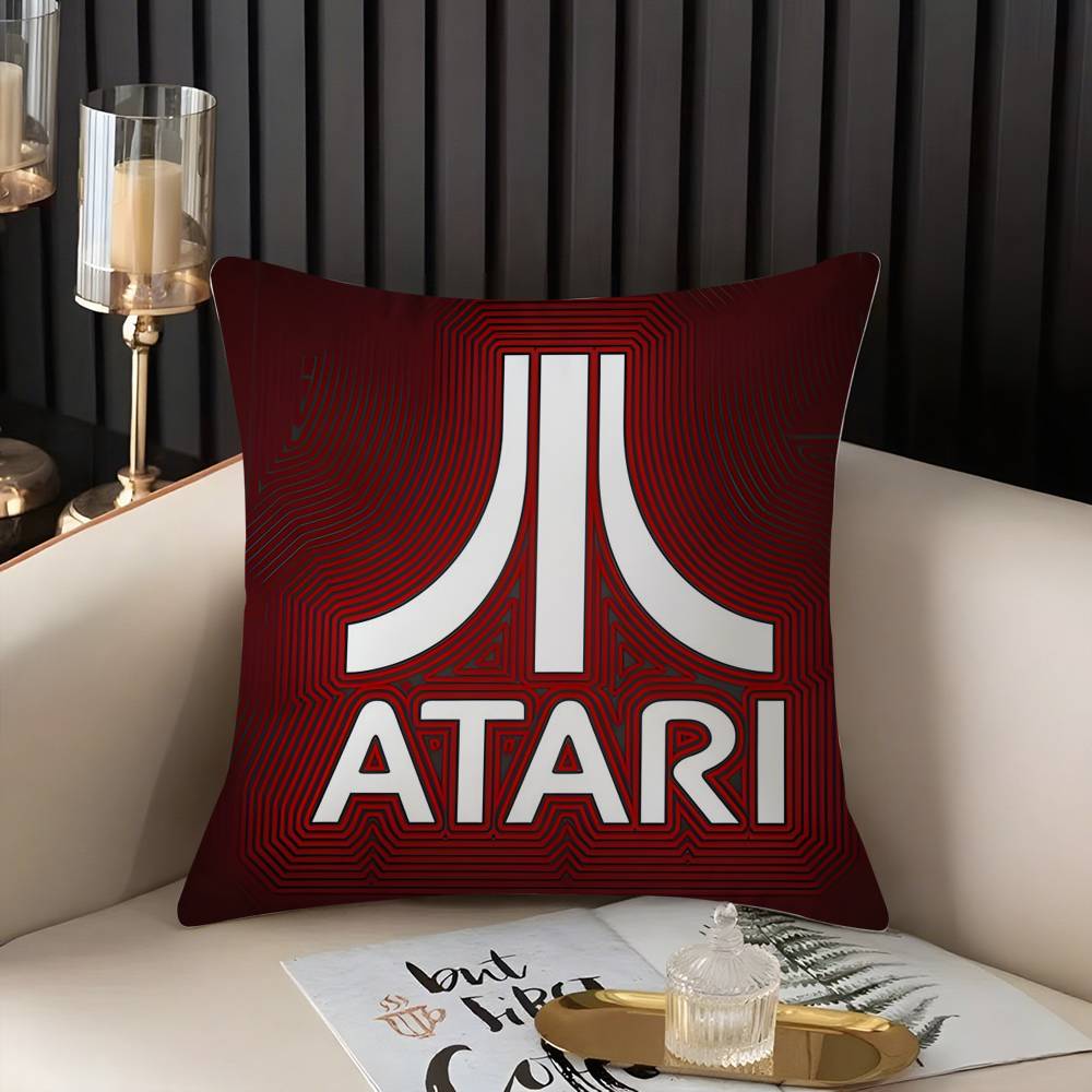 Classic A-AtariS Game Logo Pillow Case Home Dorm Chair Back Short Plush Double-sided Printing Office Nap Time Cushion Cover