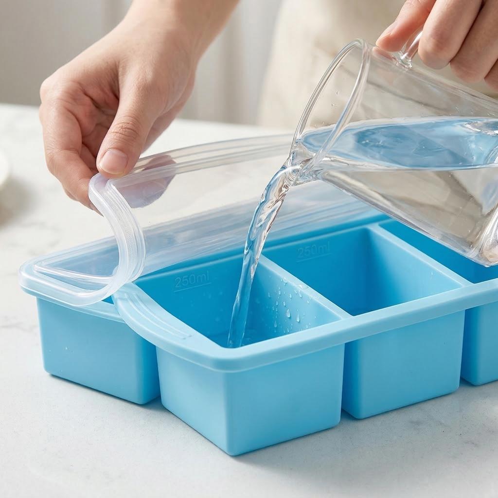 Covered Silicone Ices Cubes Tray For Freezing Storage Box Ices Block Mold
