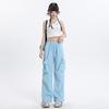 TXJ American overalls women's summer thin dopamine blue loose lazy casual quick-drying sweatpants